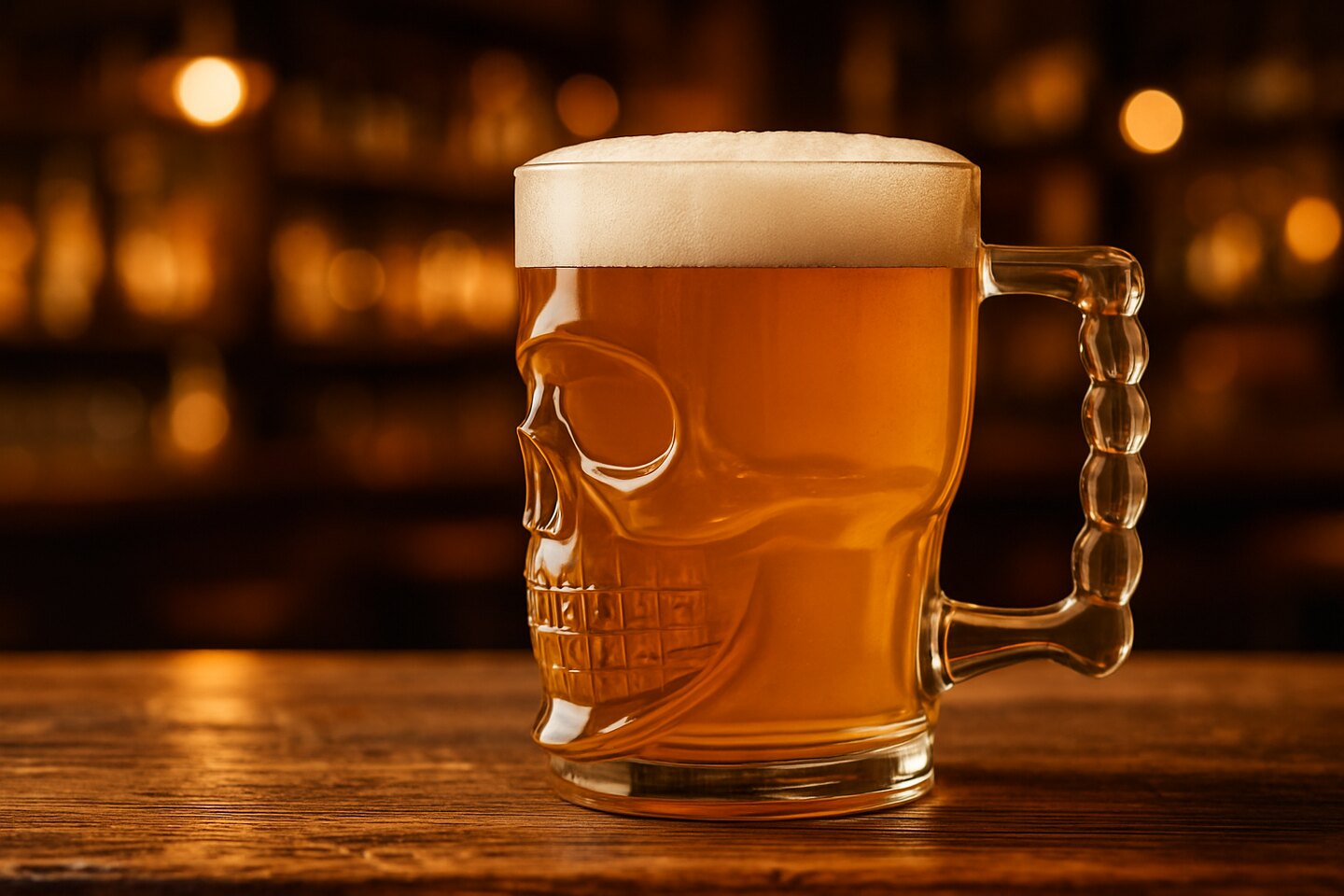 Schedel bierglas in een sfeervolle kroeg